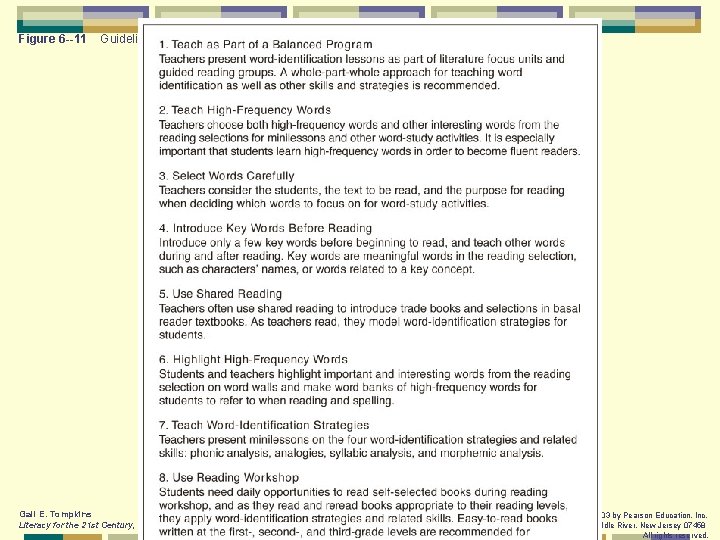 Figure 6 --11 Guidelines for Teaching Students to Identify Words Gail E. Tompkins Literacy