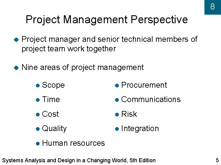 8 Project Management Perspective Project manager and senior technical members of project team work