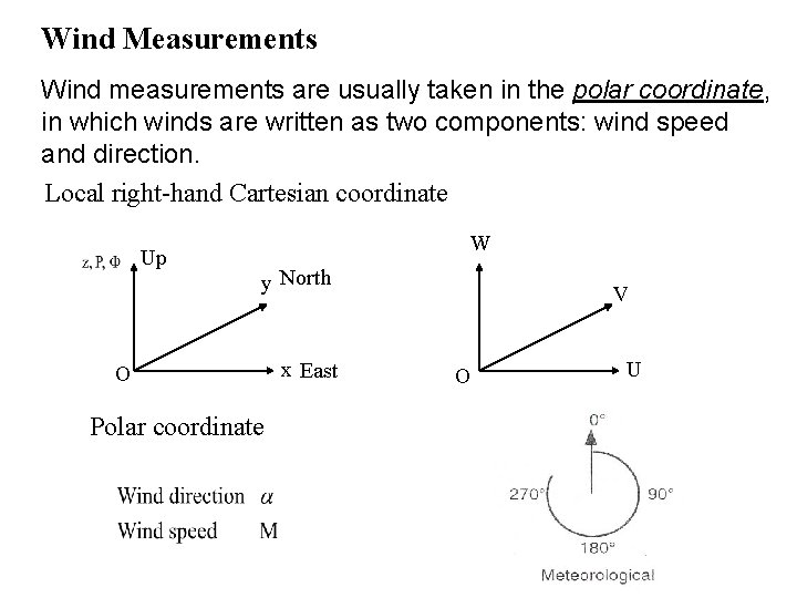 Wind Measurements Wind measurements are usually taken in the polar coordinate, in which winds