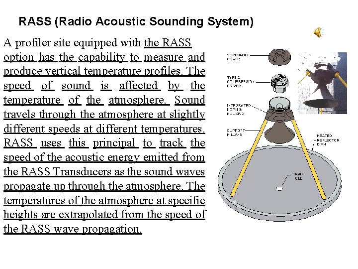 RASS (Radio Acoustic Sounding System) A profiler site equipped with the RASS option has