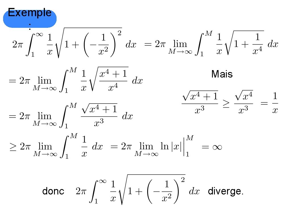 Exemple : Mais donc diverge. 