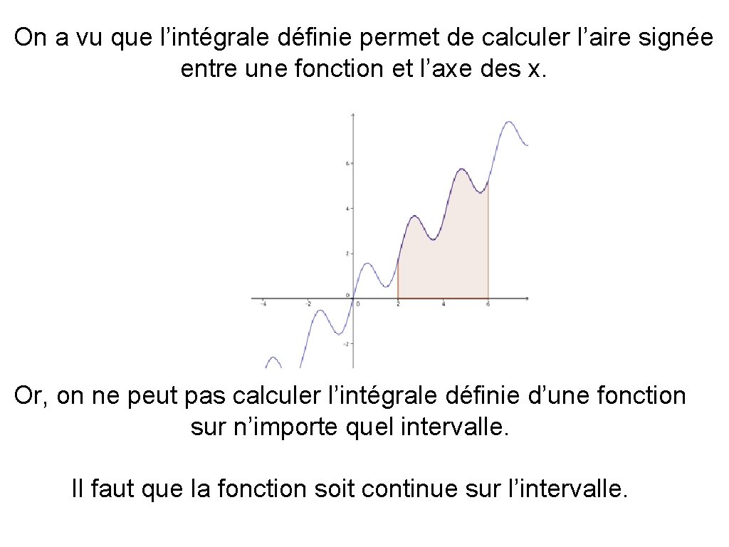 On a vu que l’intégrale définie permet de calculer l’aire signée entre une fonction