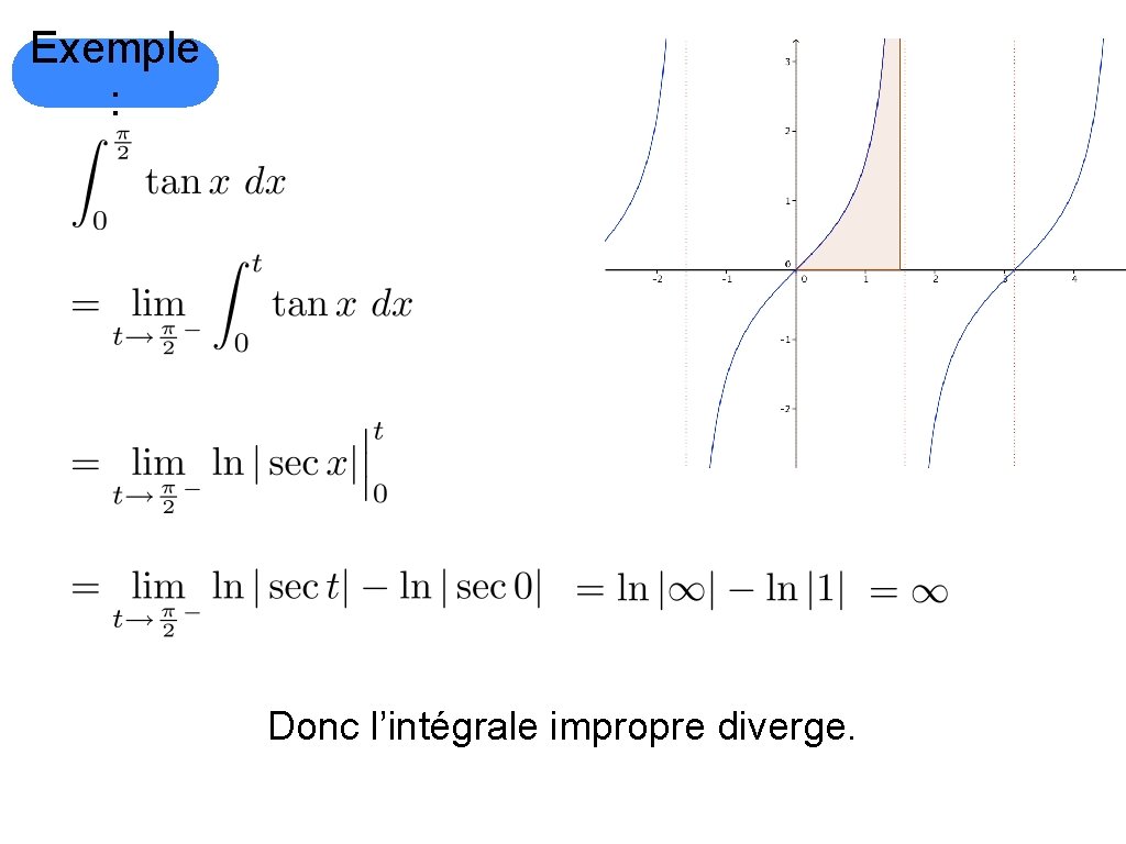 Exemple : Donc l’intégrale impropre diverge. 