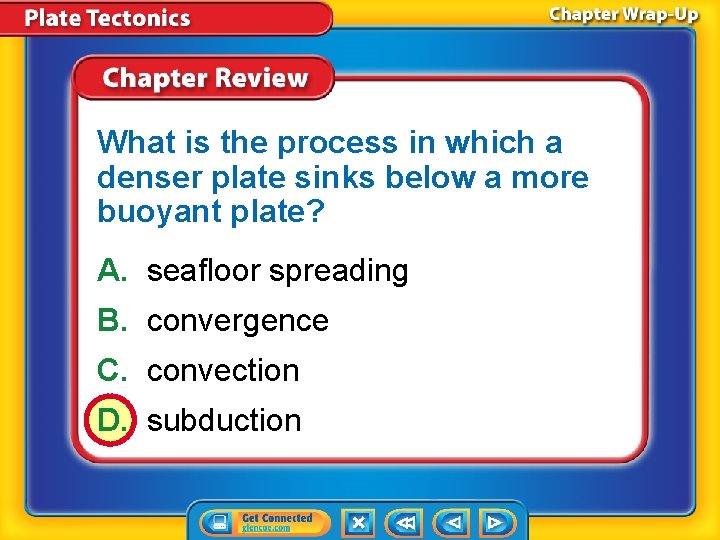 What is the process in which a denser plate sinks below a more buoyant