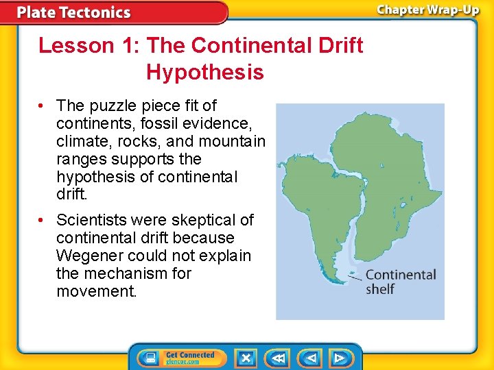 Lesson 1: The Continental Drift Hypothesis • The puzzle piece fit of continents, fossil