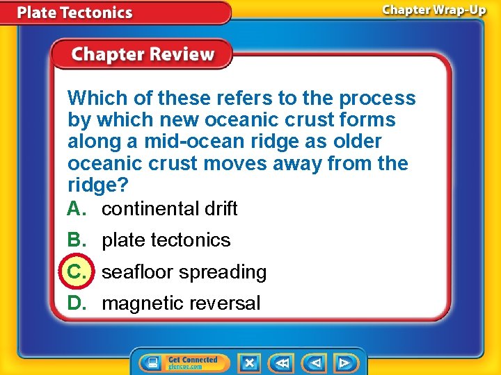 Which of these refers to the process by which new oceanic crust forms along