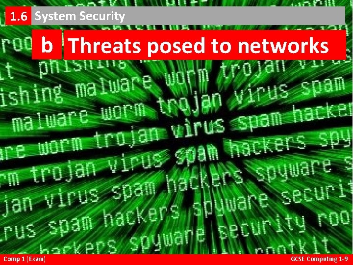 1. 6 b Threats posed to networks 1. 6 System Security b Threats posed