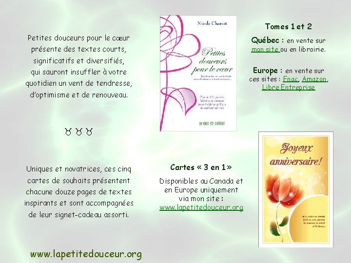 Tomes 1 et 2 Petites douceurs pour le cœur Québec : en vente sur Tomes 1 et 2 Petites douceurs pour le cœur Québec : en vente sur