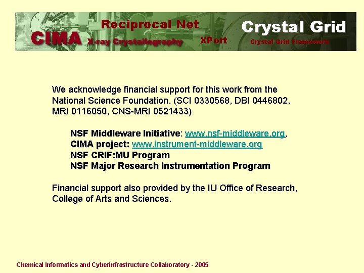 Reciprocal Net XPort Crystal Grid Framework We acknowledge financial support for this work from