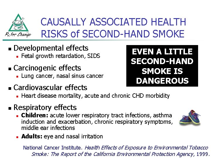 CAUSALLY ASSOCIATED HEALTH RISKS of SECOND-HAND SMOKE n Developmental effects n n Carcinogenic effects