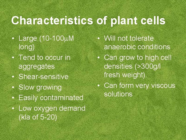 Characteristics of plant cells • Large (10 -100 M long) • Tend to occur