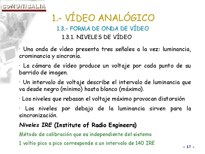 1. - VÍDEO ANALÓGICO 1. 3. - FORMA DE ONDA DE VÍDEO 1. 3.