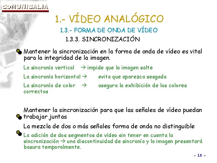 1. - VÍDEO ANALÓGICO 1. 3. - FORMA DE ONDA DE VÍDEO 1. 3.