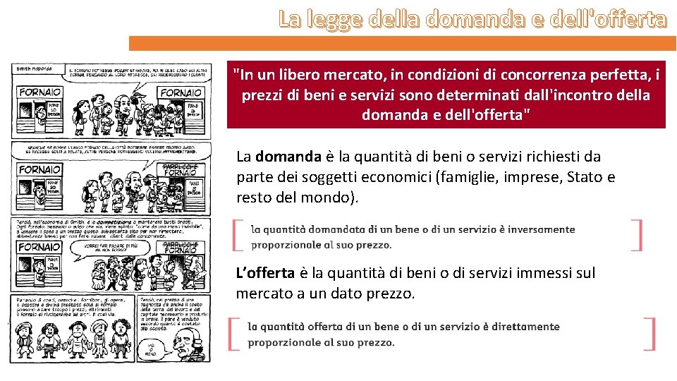 La legge della domanda e dell'offerta "In un libero mercato, in condizioni di concorrenza