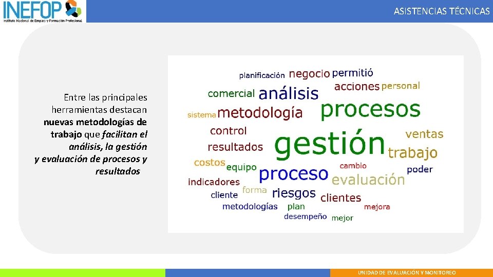 ASISTENCIAS TÉCNICAS Entre las principales herramientas destacan nuevas metodologías de trabajo que facilitan el