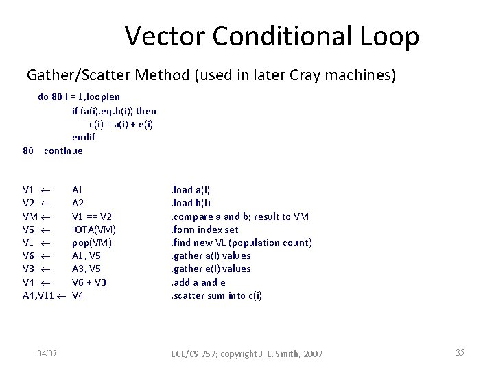 Vector Conditional Loop Gather/Scatter Method (used in later Cray machines) do 80 i =