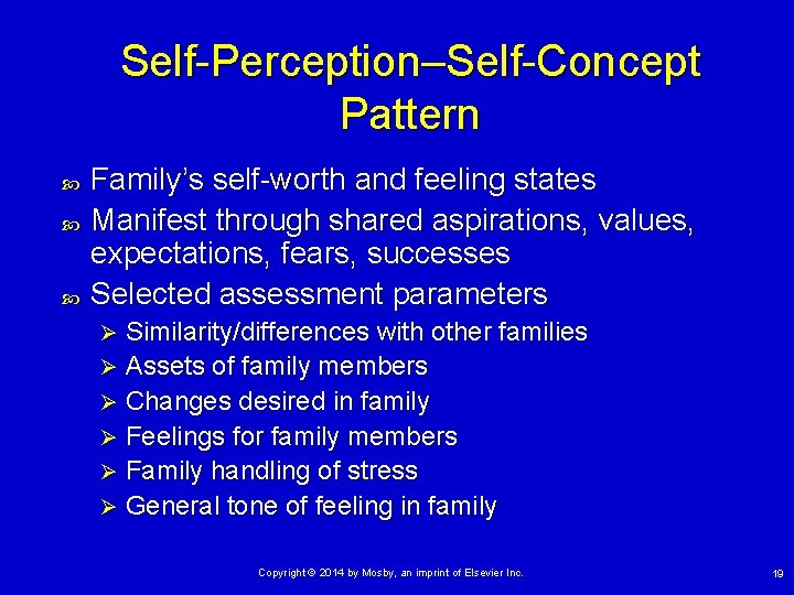 Self-Perception–Self-Concept Pattern Family’s self-worth and feeling states Manifest through shared aspirations, values, expectations, fears,