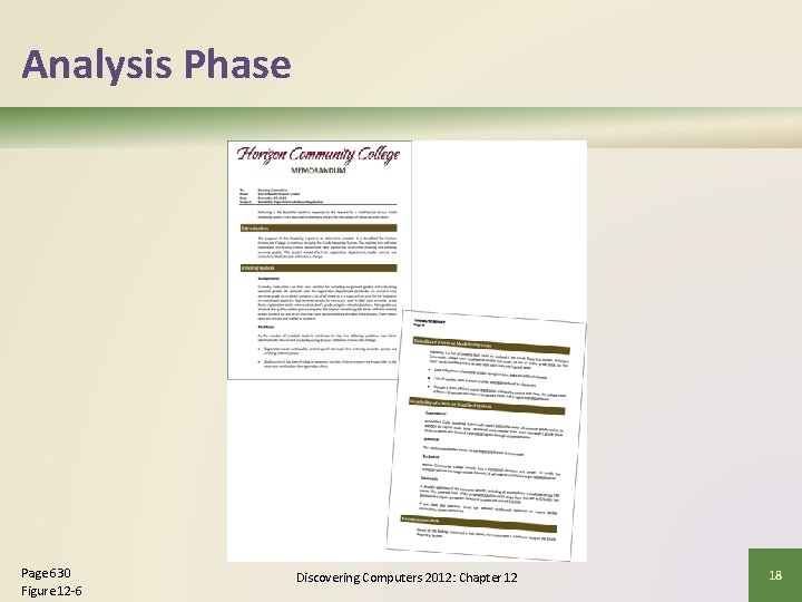 Analysis Phase Page 630 Figure 12 -6 Discovering Computers 2012: Chapter 12 18 