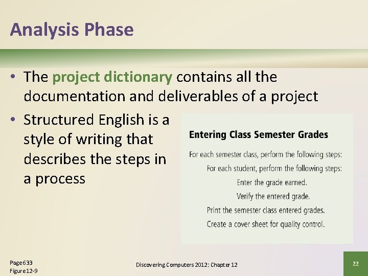 Analysis Phase • The project dictionary contains all the documentation and deliverables of a