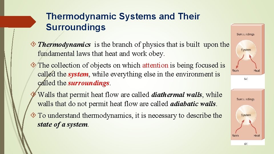Thermodynamic Systems and Their Surroundings Thermodynamics is the branch of physics that is built