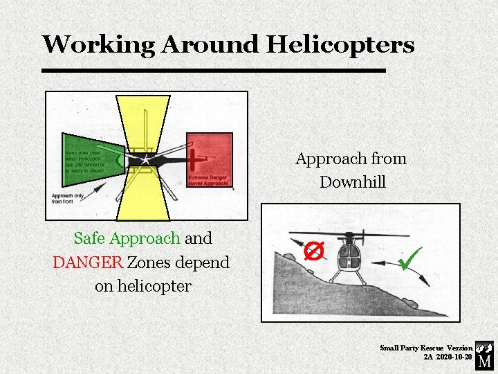 Working Around Helicopters Approach from Downhill Safe Approach and DANGER Zones depend on helicopter