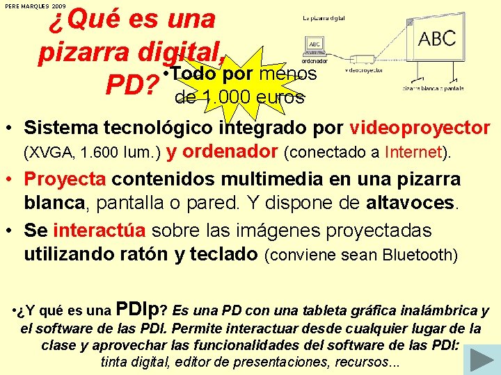 PERE MARQUES 2009 ¿Qué es una pizarra digital, • Todo por menos PD? de