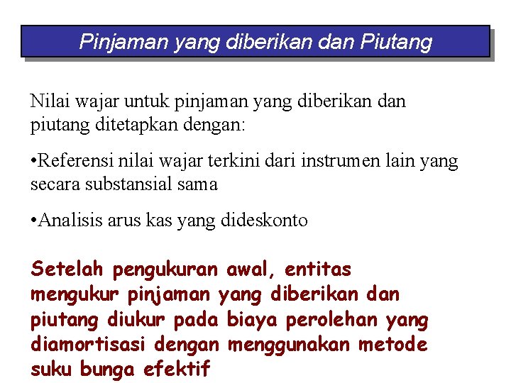 Pinjaman yang diberikan dan Piutang Nilai wajar untuk pinjaman yang diberikan dan piutang ditetapkan