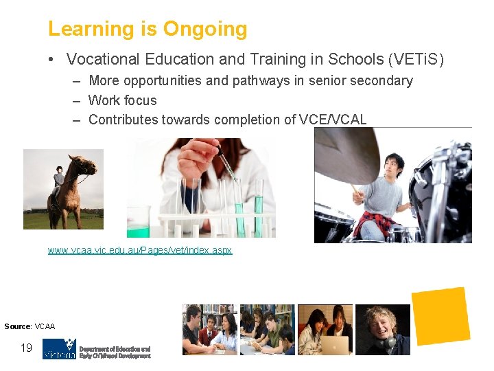 Learning is Ongoing • Vocational Education and Training in Schools (VETi. S) – More