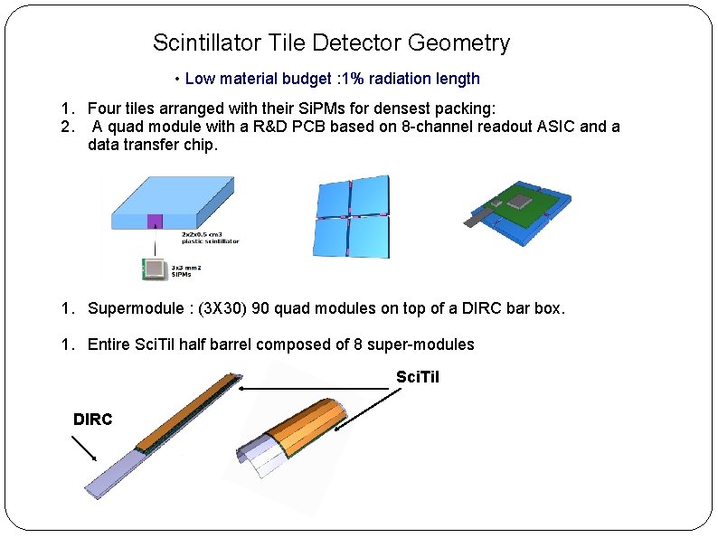 Scintillator Tile Detector Geometry • Low material budget : 1% radiation length 1. Four