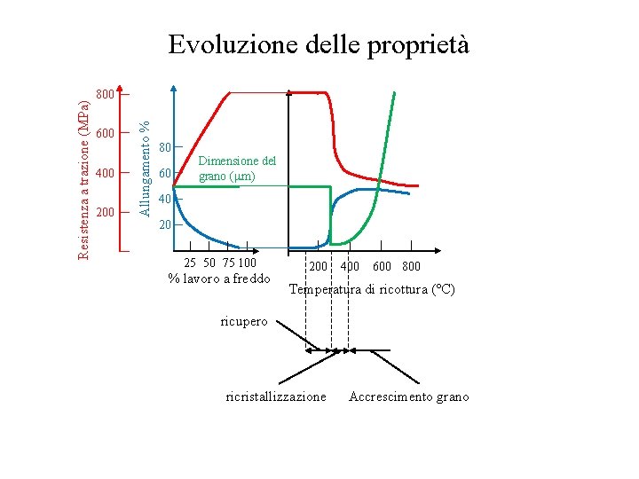 800 600 400 200 Allungamento % Resistenza a trazione (MPa) Evoluzione delle proprietà 80