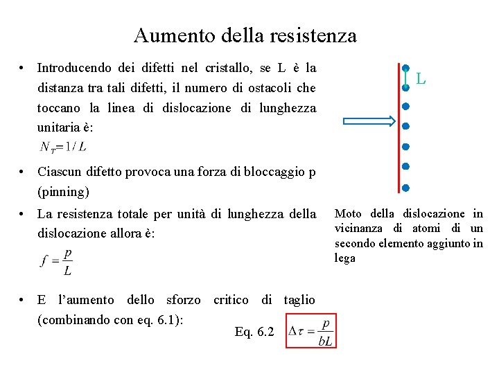 Aumento della resistenza • Introducendo dei difetti nel cristallo, se L è la distanza