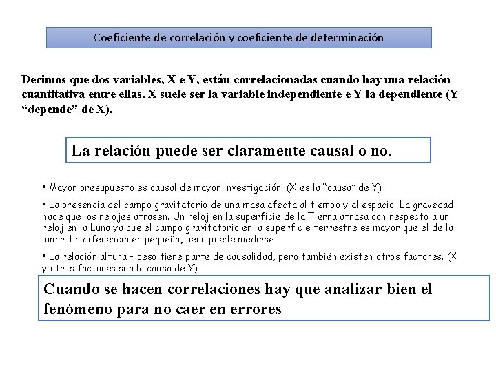 Coeficiente de correlación y coeficiente de determinación Decimos que dos variables, X e Y,