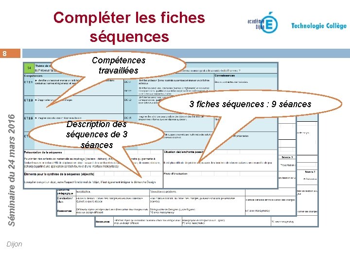 Compléter les fiches séquences 8 Compétences travaillées Séminaire du 24 mars 2016 3 fiches Compléter les fiches séquences 8 Compétences travaillées Séminaire du 24 mars 2016 3 fiches
