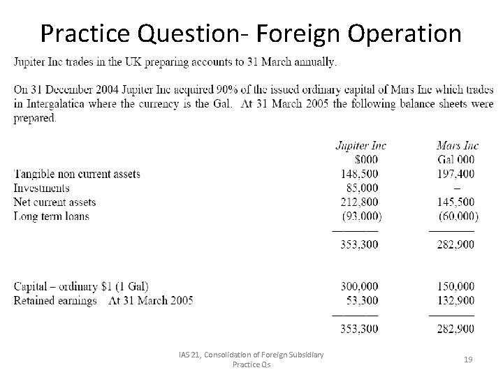 Practice Question- Foreign Operation IAS 21, Consolidation of Foreign Subsidiary Practice Qs 19 