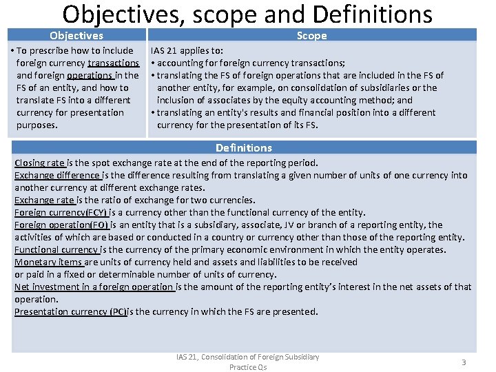 Objectives, scope and Definitions Objectives • To prescribe how to include foreign currency transactions