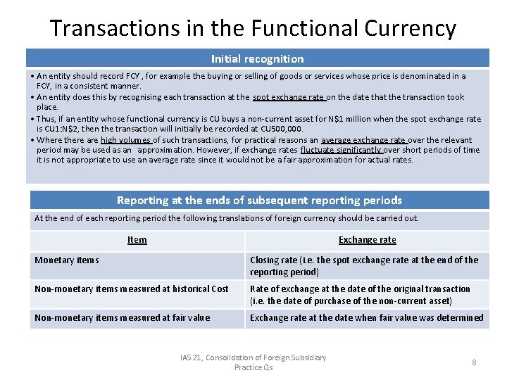 Transactions in the Functional Currency Initial recognition • An entity should record FCY ,