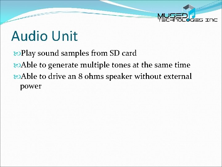 Audio Unit Play sound samples from SD card Able to generate multiple tones at