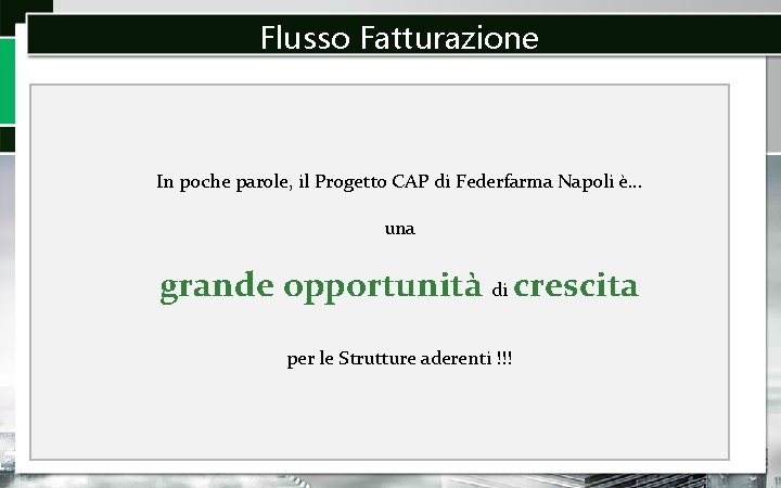 Flusso Fatturazione In poche parole, il Progetto CAP di Federfarma Napoli è… una grande