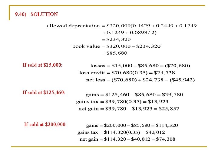 9. 40) SOLUTION If sold at $15, 000: If sold at $125, 460: If