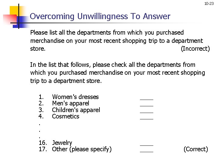 10 -23 Overcoming Unwillingness To Answer Please list all the departments from which you 10 -23 Overcoming Unwillingness To Answer Please list all the departments from which you
