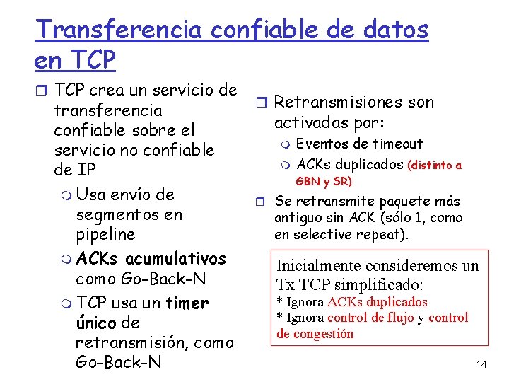 Transferencia confiable de datos en TCP crea un servicio de transferencia confiable sobre el