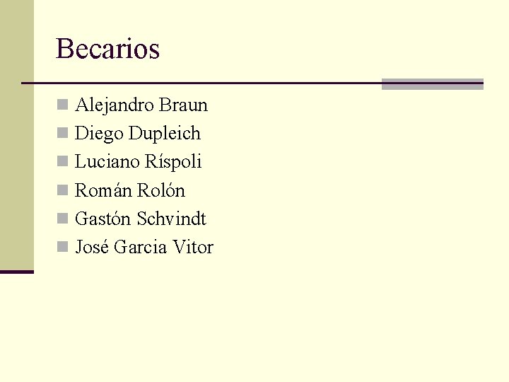 Becarios n Alejandro Braun n Diego Dupleich n Luciano Ríspoli n Román Rolón n