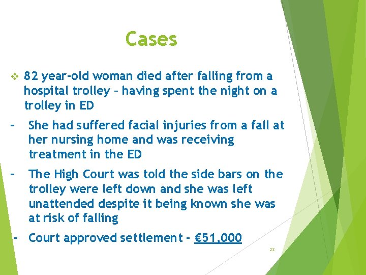 Cases v 82 year-old woman died after falling from a hospital trolley – having