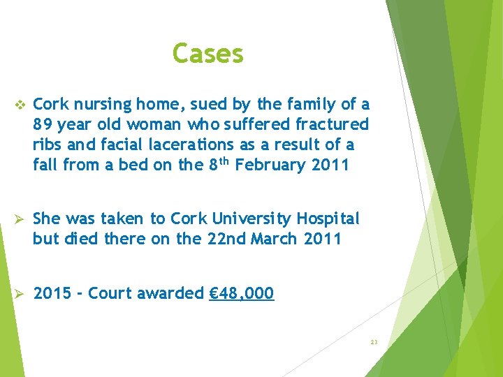 Cases v Cork nursing home, sued by the family of a 89 year old