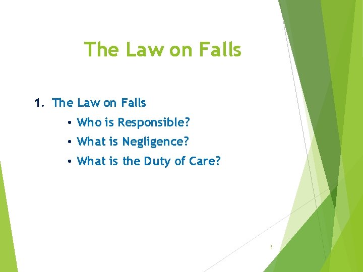 The Law on Falls 1. The Law on Falls • Who is Responsible? •