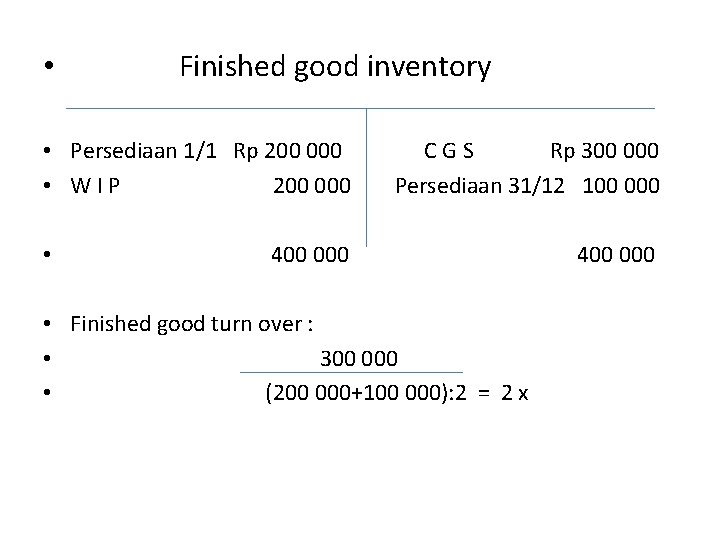  • Finished good inventory • Persediaan 1/1 Rp 200 000 • WIP 200