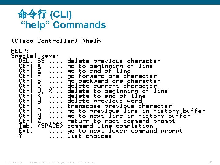 命令行 (CLI) “help” Commands Presentation_ID © 2006 Cisco Systems, Inc. All rights reserved. Cisco