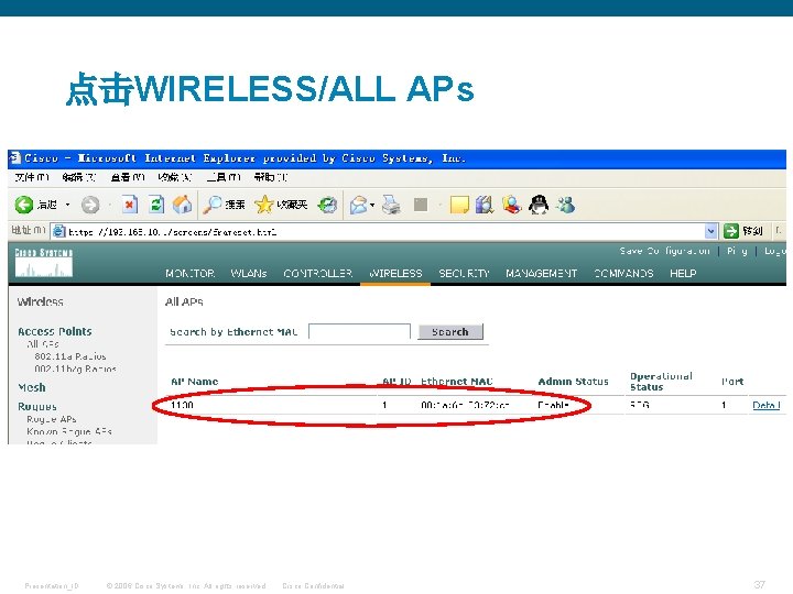 点击WIRELESS/ALL APs Presentation_ID © 2006 Cisco Systems, Inc. All rights reserved. Cisco Confidential 37