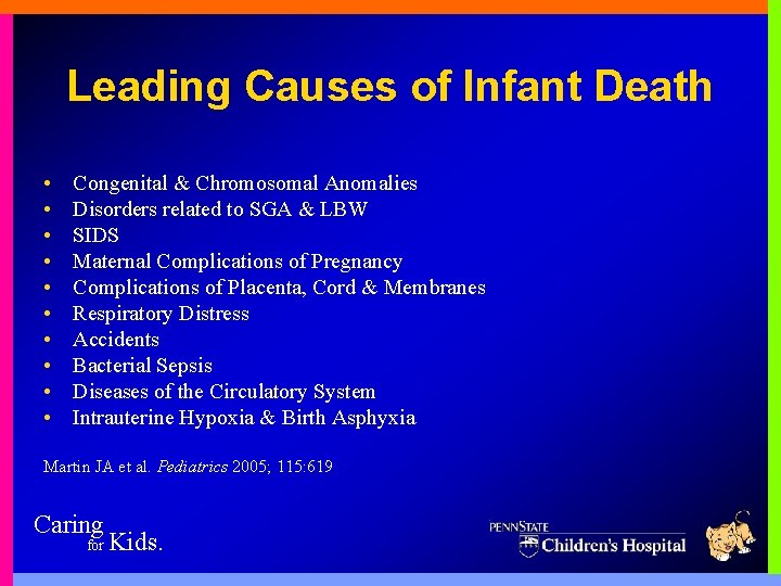 Leading Causes of Infant Death • • • Congenital & Chromosomal Anomalies Disorders related