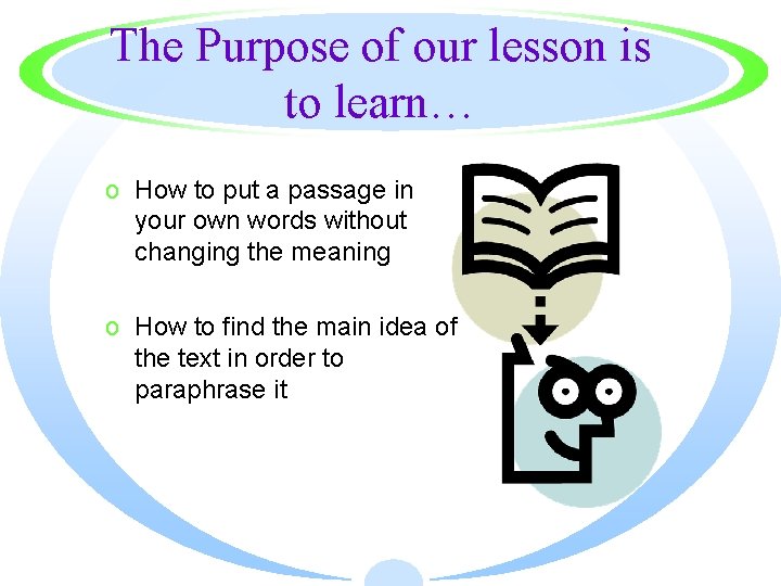 The Purpose of our lesson is to learn… o How to put a passage